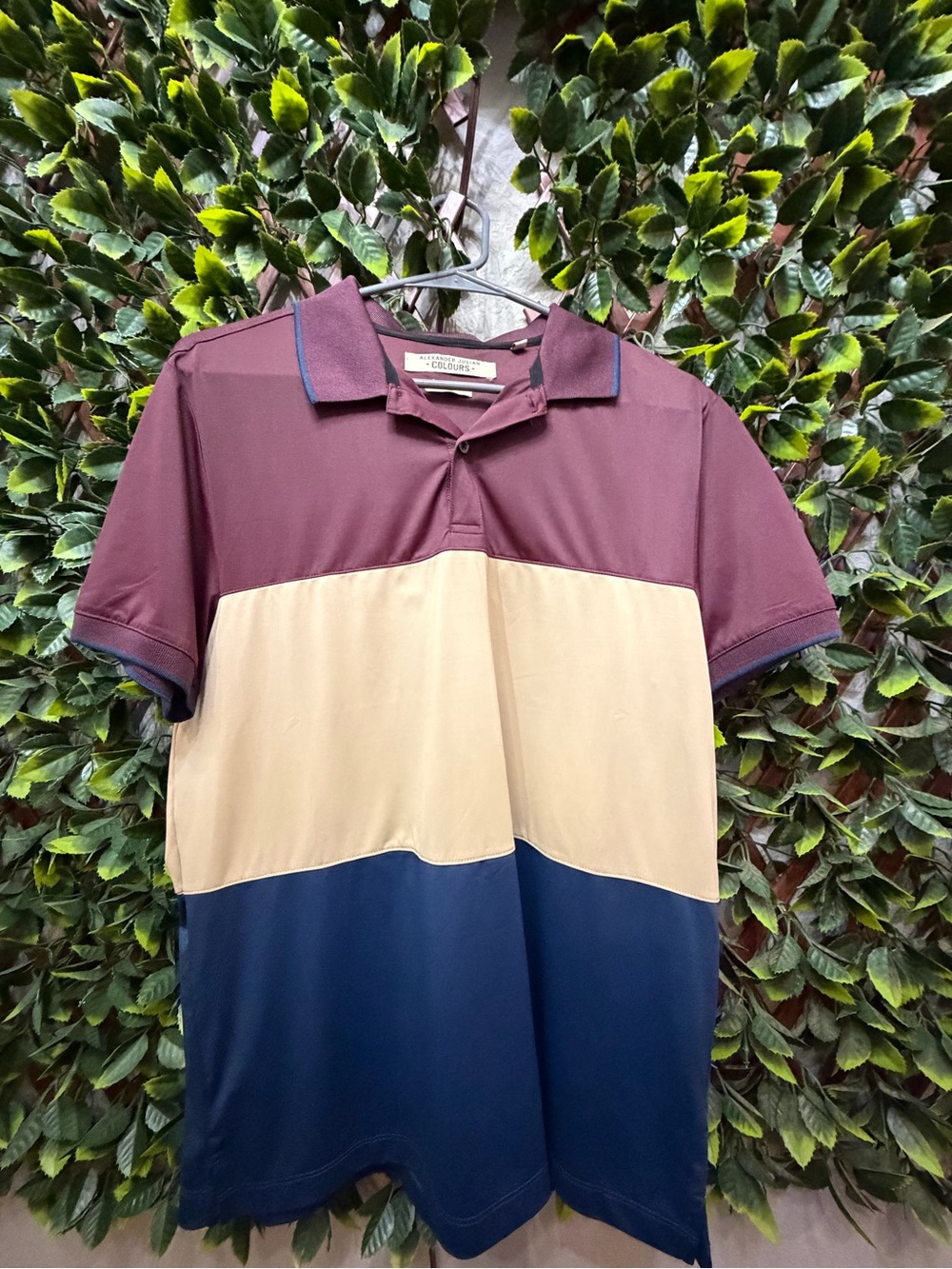 Colorblock Mens Polo Shirt - Maroon, Beige & Navy